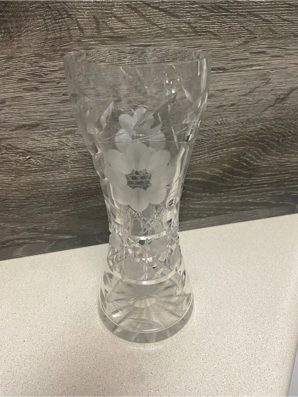 8” Antique American Brilliant Period Cut Glass Hourglass Vase Daisy Pattern